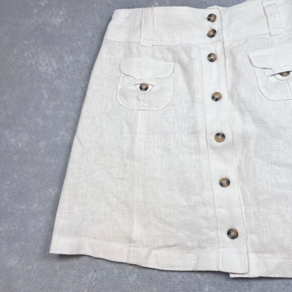 Soft Surrounding Skirt Size Medium Beige Linen Button Front Pockets Mini Skirt - Picture 3 of 11